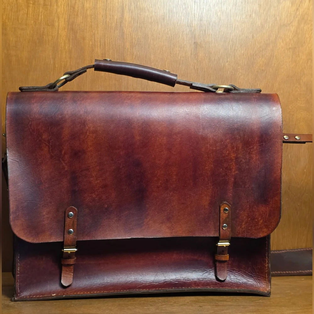 VINTAGE ENGLISH THICK LEATHER BRIEFCASE ATTACH PORTFOLIO LONDON